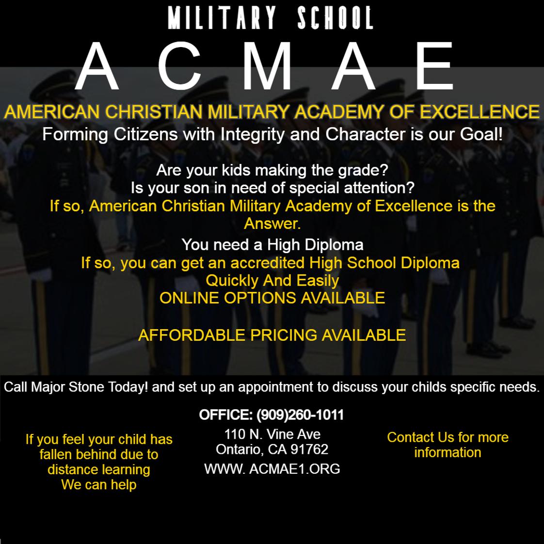 American Christian Military Academy Of Excellence Photo #1 - www.acmae1.org Contact info909 260 1011paulinegstone@aol.com