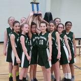 St. Patrick Elementary School Photo #3 - 6th Grade Girls Basketball Team with their 2nd Place trophy. Our students are able to participate in a variety of sports including Soccer, Cross Country, Volleyball, Basketball, Wrestling and Track.