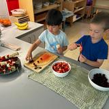 Chesterfield Montessori School Photo #6 - Primary students making homemade fruit kabobs.