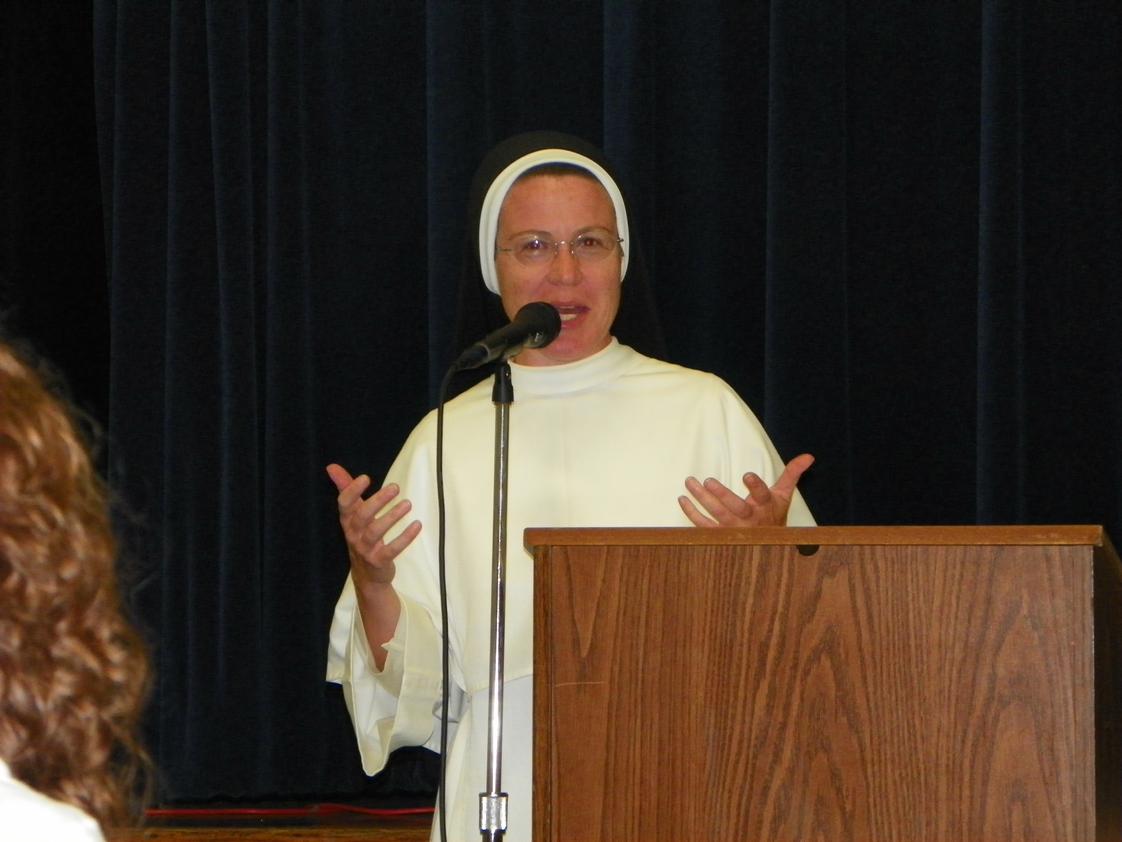 St. Gertrude School Photo #1 - St. Gertrude School Principal, Sr Mary Aquinas, O.P., shares her top priority for the 2012-13 school year--Promoting Community--with parents at the "Back to School" event held on Aug 30.