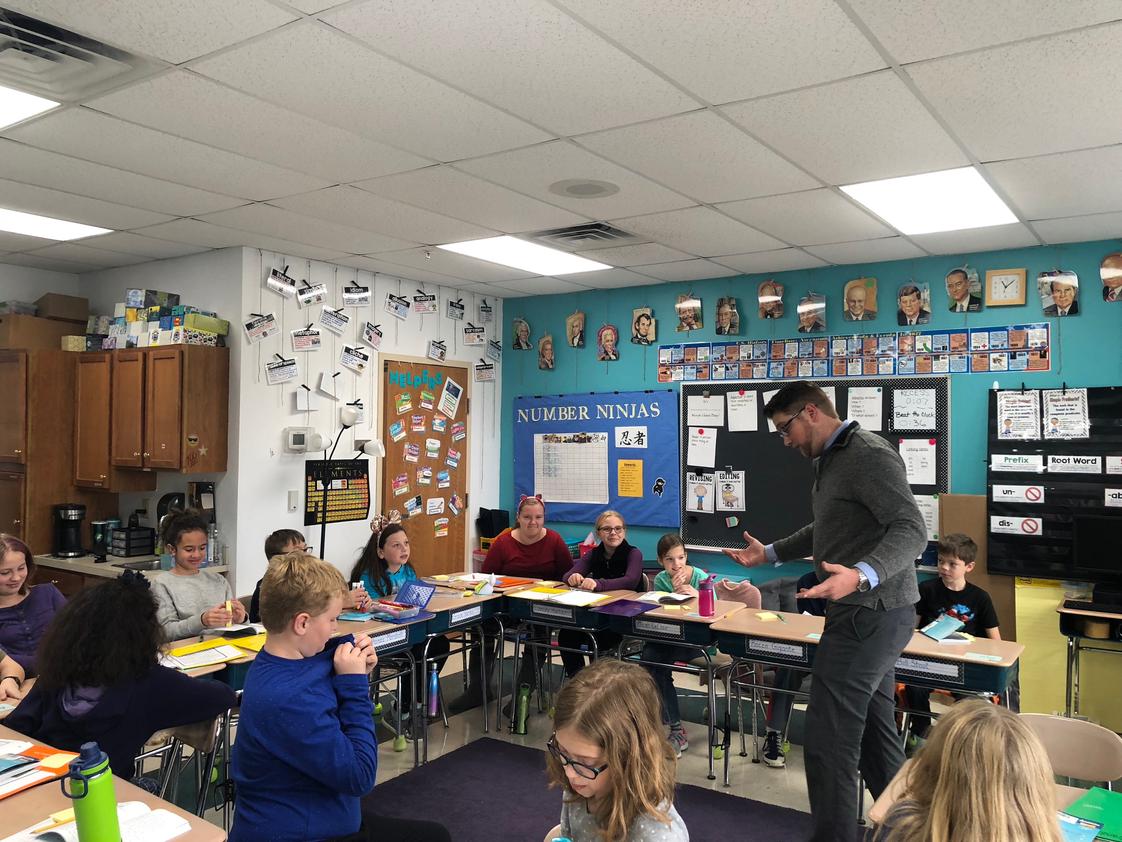 Nittany Christian School Photo - 5th Grade students engage with Mr. Lucas for Ninja math skills.