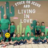 Kaufman Christian School Photo - Pre-K in this year's spirit shirt and underneath this year's theme, "Living in Love."