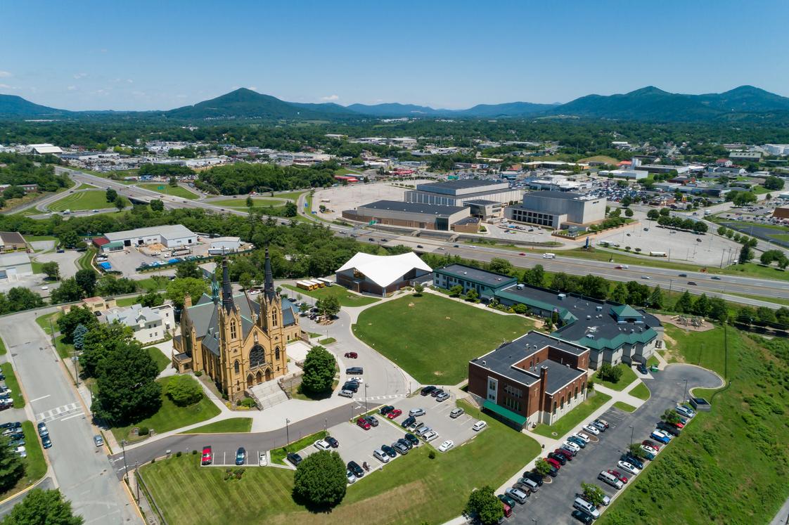 Roanoke Catholic School Photo - A look over the Roanoke Catholic School campus and the surrounding area. Roanoke is located in the heart of the Blue Ridge Mountains and has the perfect balance between city and nature.