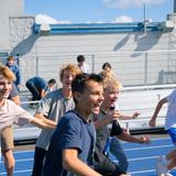 Bellevue Christian School Photo #11 - Clyde Hill campus 8th grade boys running and smiling after an exciting Rock Paper Scissors tournament!