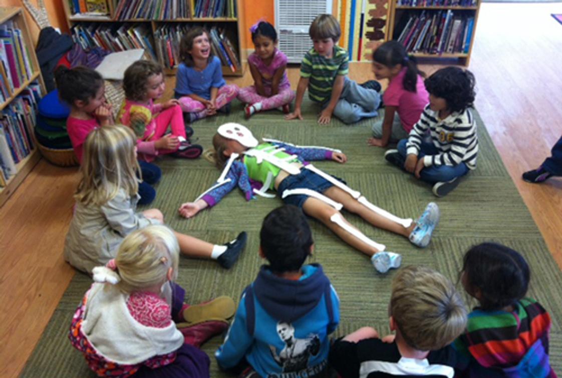 Crestmont School Photo - Kindergarteners learning about the skeletal system.