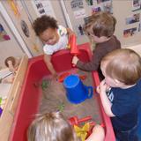 Monroe KinderCare Photo #9 - One theme in our Toddler room is Growing Gardens. Here, the children are exploring soil and gardening tools in our Sensory Table during Discovery Time!