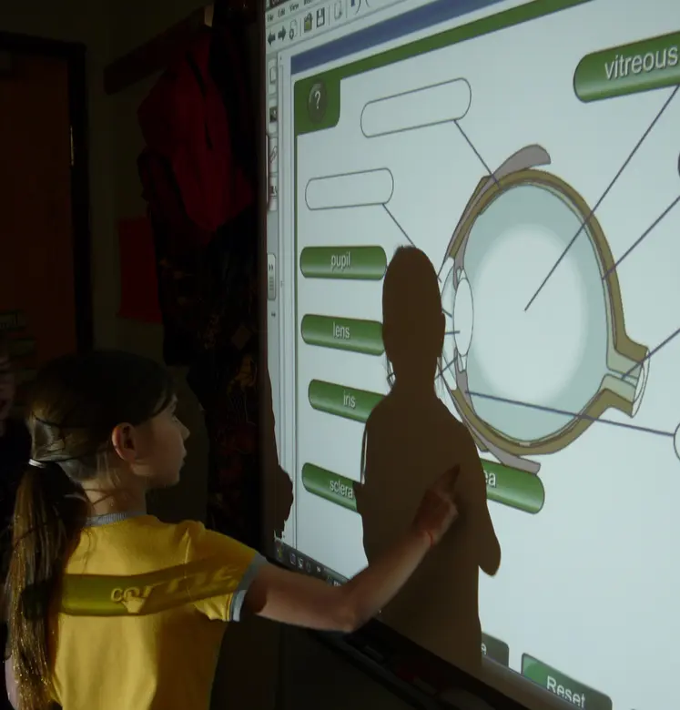 Eastmont School Photo - Student works on SmartBoard