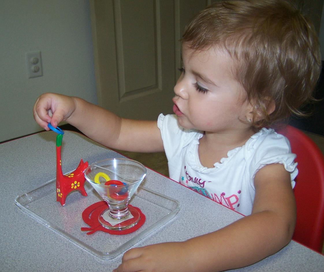 Live Oak Montessori School Photo - Our two-year old is working in Practical Life area on mastering her fine motor skills.