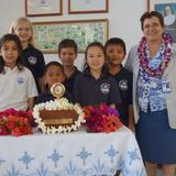 St. Francis School Photo #3 - Sister Joan of Arc Souza and Elementary students with the Relic of Saint Marianne Cope.